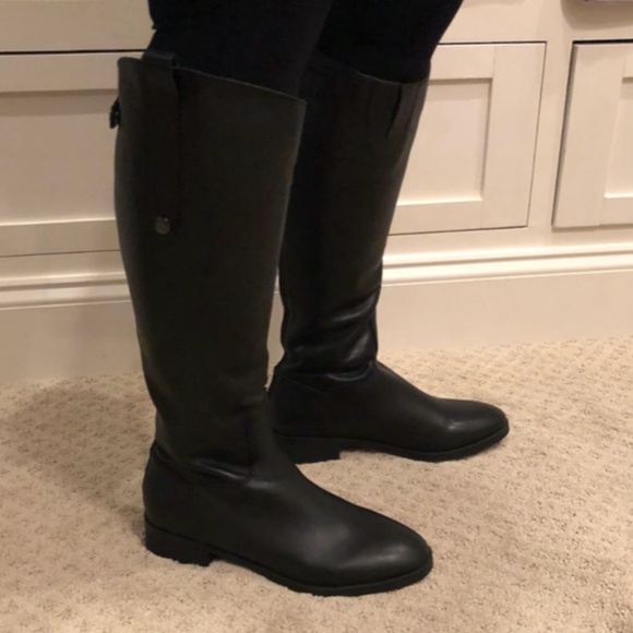 Wide Fit Black Leather Knee High Riding Boots - Picture 2 of 5